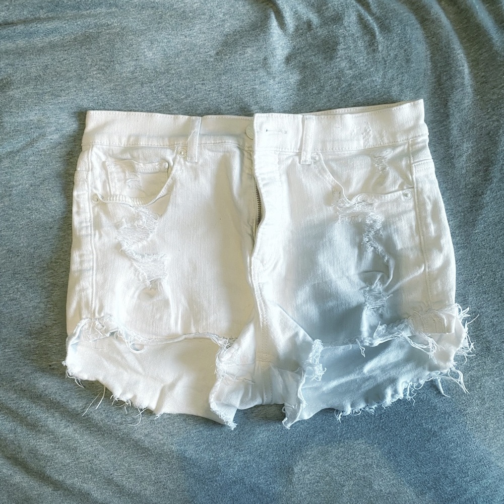 Express Womens white “Shortie high rise” denim shorts